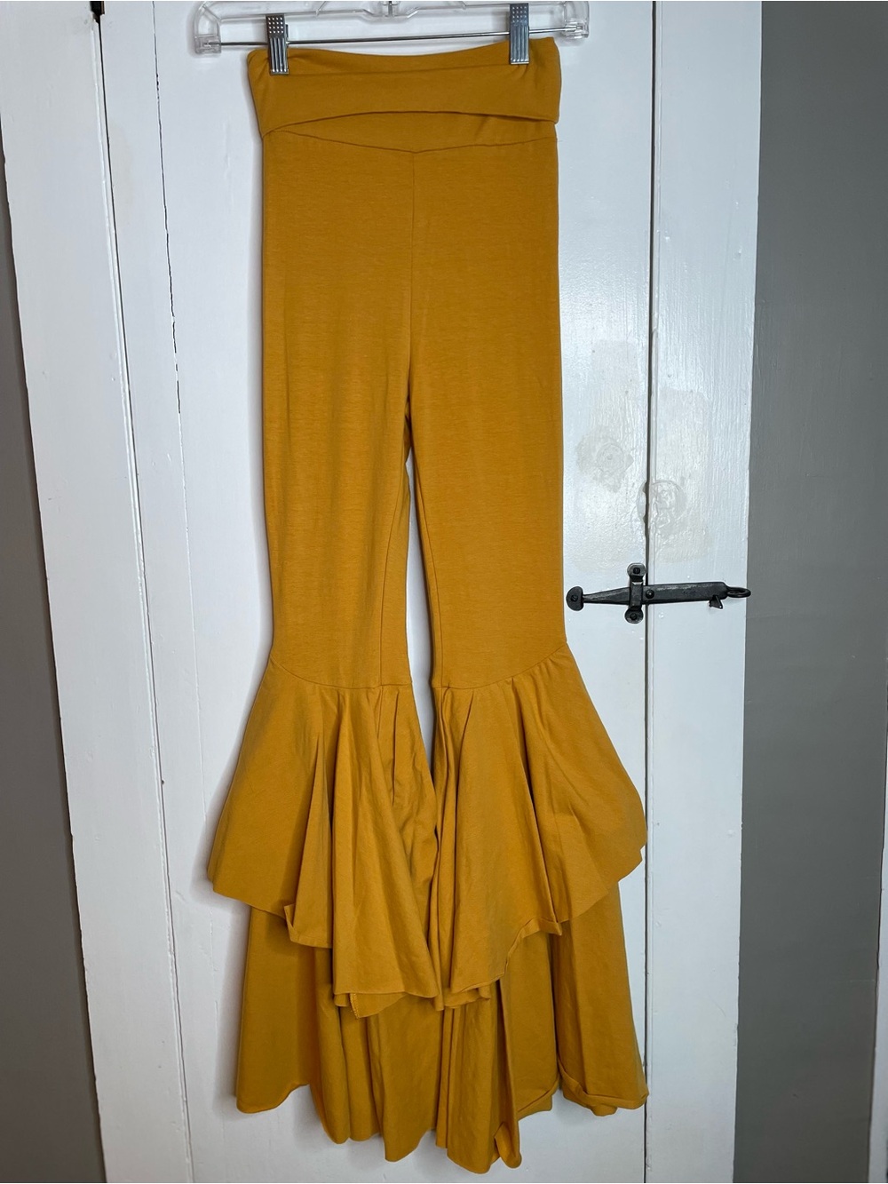 Open Hands by Kantha Bae High-Waisted Double-Ruffle Bell-Bottom Yellow Pants